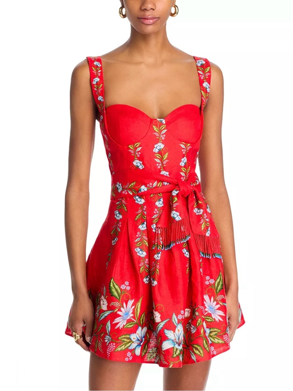 NWT FARM Rio Sweet Bloom Bouquet Red Linen Blend Tropical Mini Dress Size Large